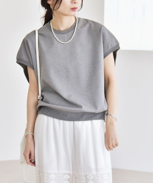 quaranciel(カランシエル)の「quaranciel:〈洗濯機可能〉ライト ポンチ コンパクト フレンチスリーブ TEE(Tシャツ/カットソー・レディース・ライトグレー/オフホワイト/カーキ・ONE SIZE)」の14枚目の写真