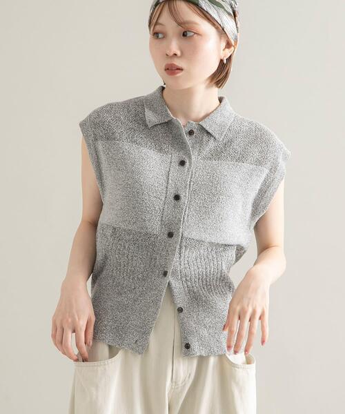 KBF(ケイビーエフ)の「スリーブレスニットシャツ(ニット/セーター・レディース・グレー系その他/ベージュ系その他/ダークブラウン・ONE)」の5枚目の写真