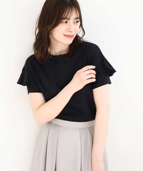 OFUON le MK(オフオンルエムケー)の「フリルデザインスリーブカットソー/接触冷感/洗える/WEB限定サイズあり(Tシャツ/カットソー・レディース・ホワイト/ネイビー・36/38)」の10枚目の写真