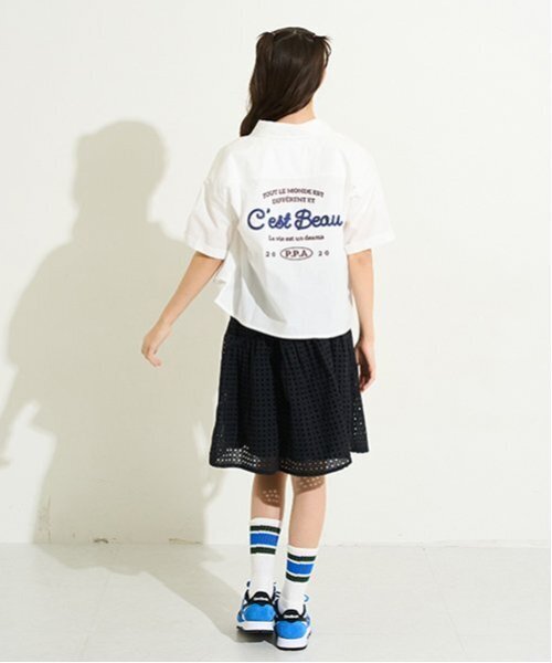 pom ponette junior(ポンポネットジュニア)の「【AMI】アイレットレースティアードスカート(スカート・キッズ・ブラック/オフホワイト・M:150cm/L:160cm)」の3枚目の写真