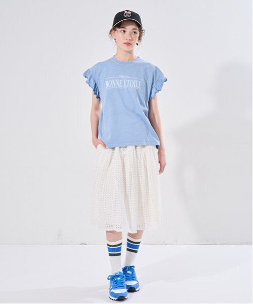 pom ponette junior(ポンポネットジュニア)の「【AMI】アイレットレースティアードスカート(スカート・キッズ・ブラック/オフホワイト・M:150cm/L:160cm)」の6枚目の写真