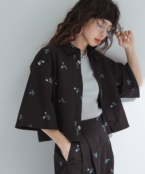 ブラウス シャツ タフタ刺繍ハーフスリーブブラウス レディース bohmal ブラウス シャツ タフタ刺繍ハーフスリーブブラウス