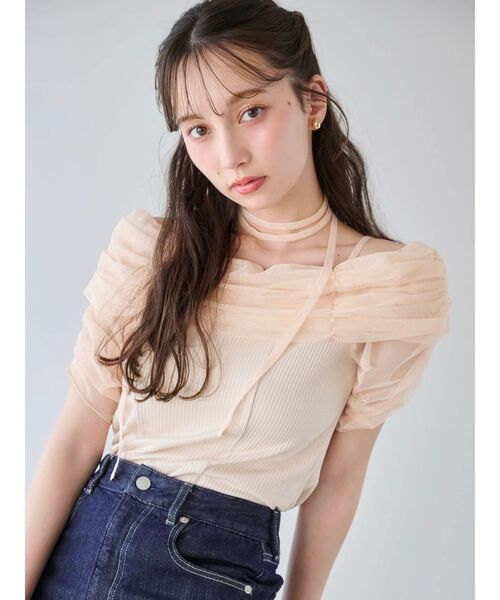 dazzlin（ダズリン）の「シアーオフショルダートップス（Tシャツ/カットソー・レディース・ブルー/オレンジ/チャコールグレー/オフホワイト・FREE）」の11枚目の写真