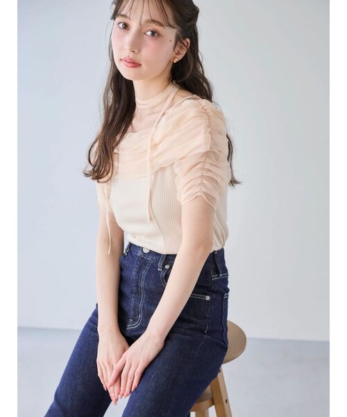 dazzlin（ダズリン）の「シアーオフショルダートップス（Tシャツ/カットソー・レディース・ブルー/オレンジ/チャコールグレー/オフホワイト・FREE）」の13枚目の写真