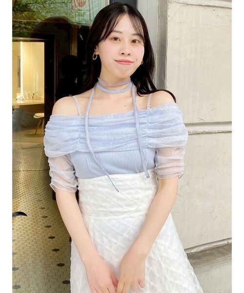 dazzlin（ダズリン）の「シアーオフショルダートップス（Tシャツ/カットソー・レディース・ブルー/オレンジ/チャコールグレー/オフホワイト・FREE）」の19枚目の写真