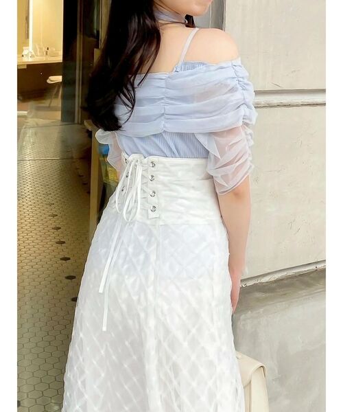 dazzlin（ダズリン）の「シアーオフショルダートップス（Tシャツ/カットソー・レディース・ブルー/オレンジ/チャコールグレー/オフホワイト・FREE）」の21枚目の写真