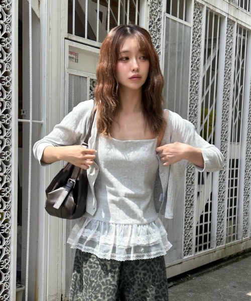 RAY CASSIN（レイカズン）の「7分袖パターンメッシュフリルキャミセット（カーディガン/ボレロ・レディース・アイボリー/ライトグレー/ホワイト系その他2/ブルー系その他2・FREE）」の4枚目の写真