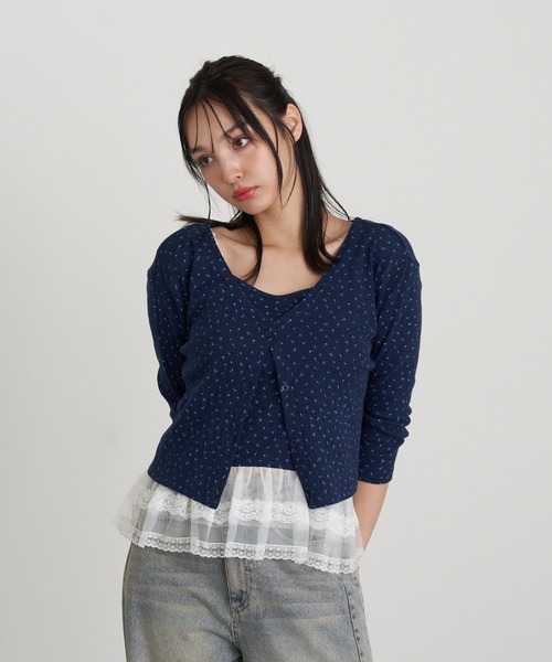 RAY CASSIN（レイカズン）の「7分袖パターンメッシュフリルキャミセット（カーディガン/ボレロ・レディース・アイボリー/ライトグレー/ホワイト系その他2/ブルー系その他2・FREE）」の2枚目の写真