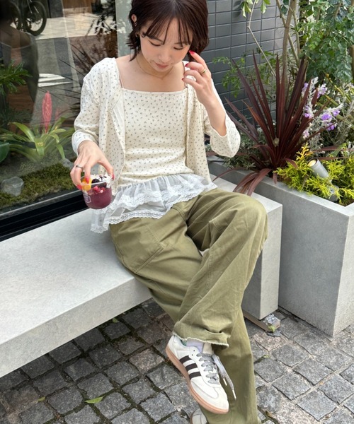 RAY CASSIN（レイカズン）の「7分袖パターンメッシュフリルキャミセット（カーディガン/ボレロ・レディース・アイボリー/ライトグレー/ホワイト系その他2/ブルー系その他2・FREE）」の11枚目の写真