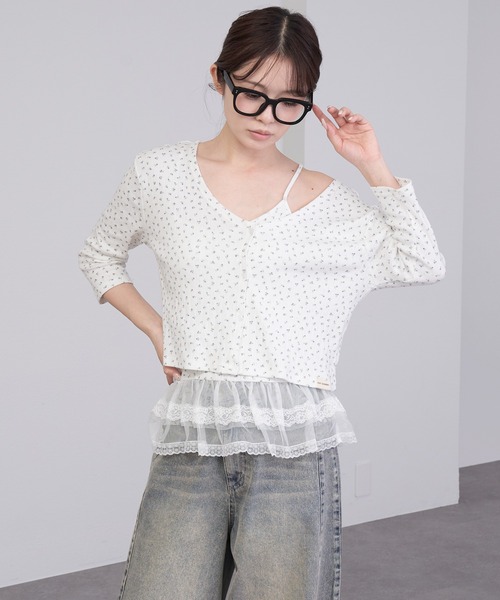 RAY CASSIN（レイカズン）の「7分袖パターンメッシュフリルキャミセット（カーディガン/ボレロ・レディース・アイボリー/ライトグレー/ホワイト系その他2/ブルー系その他2・FREE）」の13枚目の写真