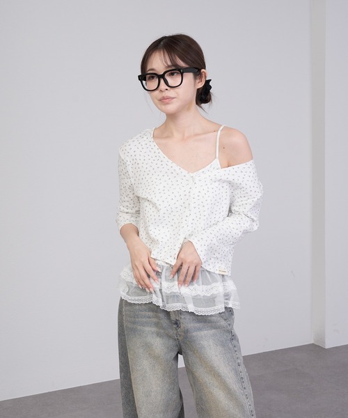 RAY CASSIN（レイカズン）の「7分袖パターンメッシュフリルキャミセット（カーディガン/ボレロ・レディース・アイボリー/ライトグレー/ホワイト系その他2/ブルー系その他2・FREE）」の14枚目の写真