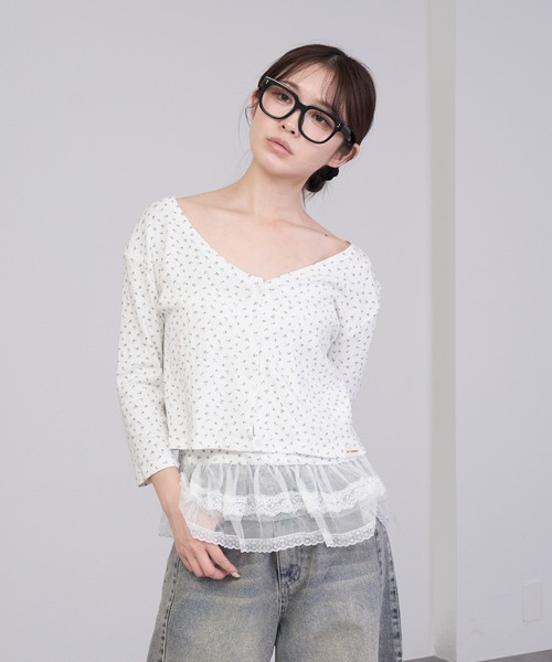 RAY CASSIN（レイカズン）の「7分袖パターンメッシュフリルキャミセット（カーディガン/ボレロ・レディース・アイボリー/ライトグレー/ホワイト系その他2/ブルー系その他2・FREE）」の17枚目の写真