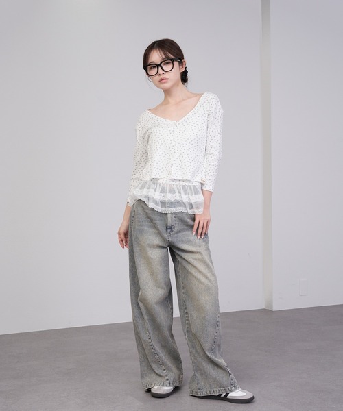 RAY CASSIN（レイカズン）の「7分袖パターンメッシュフリルキャミセット（カーディガン/ボレロ・レディース・アイボリー/ライトグレー/ホワイト系その他2/ブルー系その他2・FREE）」の18枚目の写真