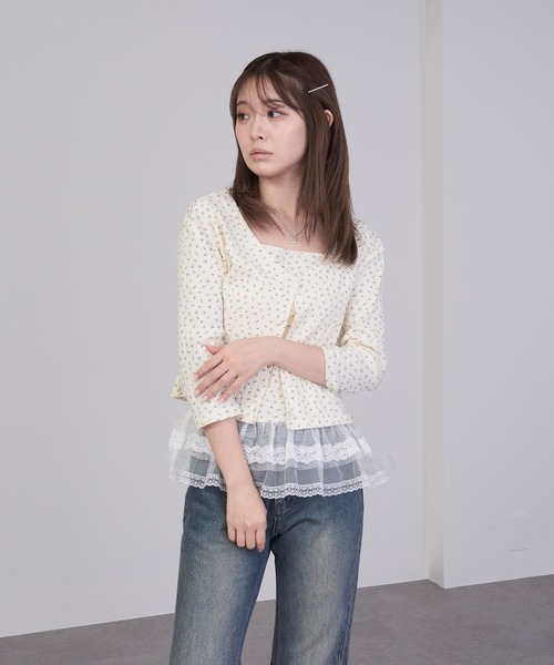 RAY CASSIN（レイカズン）の「7分袖パターンメッシュフリルキャミセット（カーディガン/ボレロ・レディース・アイボリー/ライトグレー/ホワイト系その他2/ブルー系その他2・FREE）」の9枚目の写真