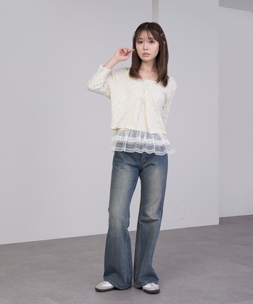 RAY CASSIN（レイカズン）の「7分袖パターンメッシュフリルキャミセット（カーディガン/ボレロ・レディース・アイボリー/ライトグレー/ホワイト系その他2/ブルー系その他2・FREE）」の7枚目の写真