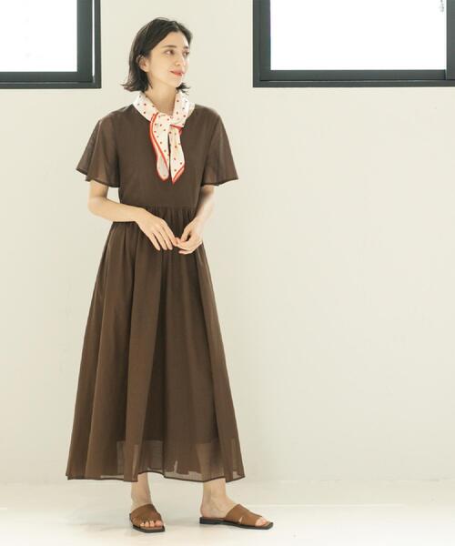 セール】Vネックフィット＆フレアドレス/オーガニックコットン混【洗濯