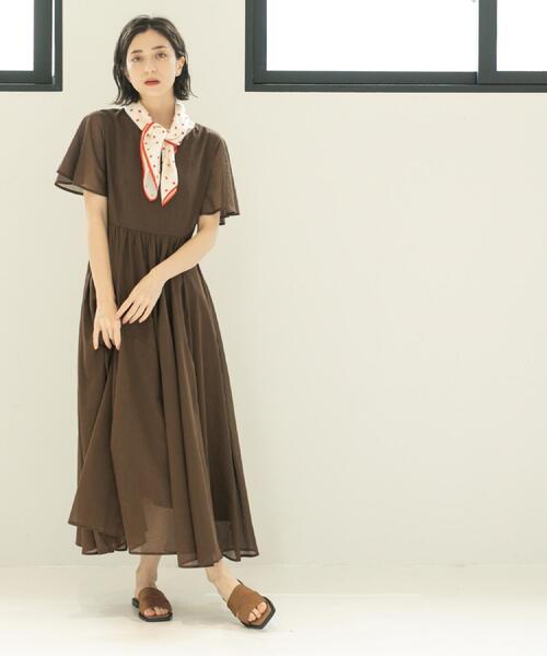 セール】Vネックフィット＆フレアドレス/オーガニックコットン混【洗濯