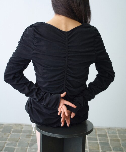 CODE A(コードエー)の「◆sheer gather cardigan(カーディガン/ボレロ・レディース・ブラック/ホワイト・00)」の10枚目の写真