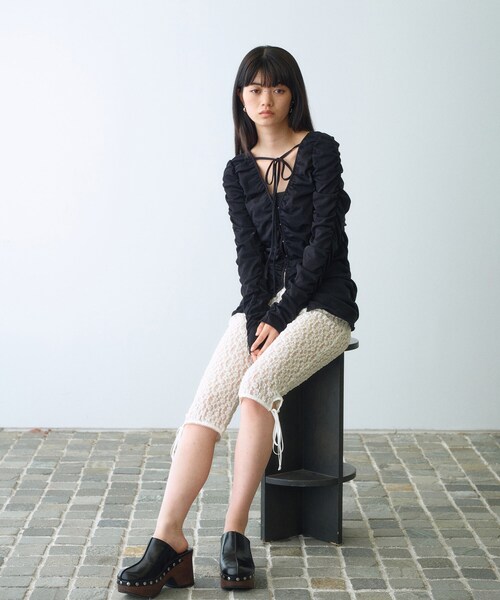 CODE A(コードエー)の「◆sheer gather cardigan(カーディガン/ボレロ・レディース・ブラック/ホワイト・00)」の9枚目の写真