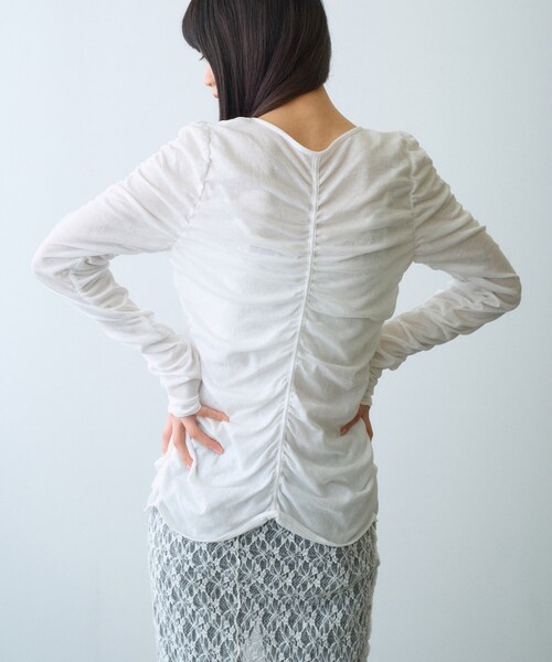CODE A(コードエー)の「◆sheer gather cardigan(カーディガン/ボレロ・レディース・ブラック/ホワイト・00)」の3枚目の写真