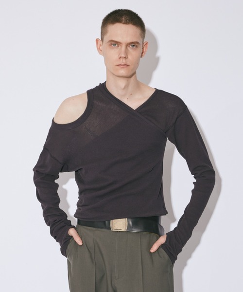 beautiful people（ビューティフルピープル）の「double-neck suvin   hightwist jersey top（Tシャツ/カットソー・レディース・オリーブ/チャコール・36）」の3枚目の写真