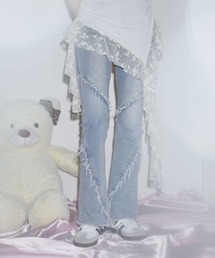 MSGirl（エムエスジーガール）の「フリンジフレアデニムパンツ（デニムパンツ）」