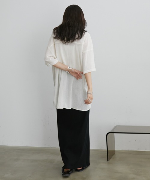 Aunt Marie's(アントマリーズ)の「ワッシャーシアーハーフスリーブシャツ(シャツ/ブラウス・レディース・ブルー/アイボリー/ブラック/ライトピンク・FREE)」の16枚目の写真