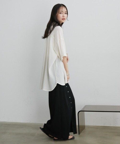 Aunt Marie's(アントマリーズ)の「ワッシャーシアーハーフスリーブシャツ(シャツ/ブラウス・レディース・ブルー/アイボリー/ブラック/ライトピンク・FREE)」の17枚目の写真