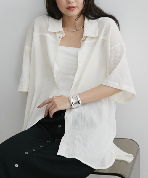 Aunt Marie's(アントマリーズ)の「ワッシャーシアーハーフスリーブシャツ(シャツ/ブラウス・レディース・ブルー/アイボリー/ブラック/ライトピンク・FREE)」の14枚目の写真