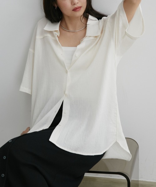 Aunt Marie's(アントマリーズ)の「ワッシャーシアーハーフスリーブシャツ(シャツ/ブラウス・レディース・ブルー/アイボリー/ブラック/ライトピンク・FREE)」の13枚目の写真
