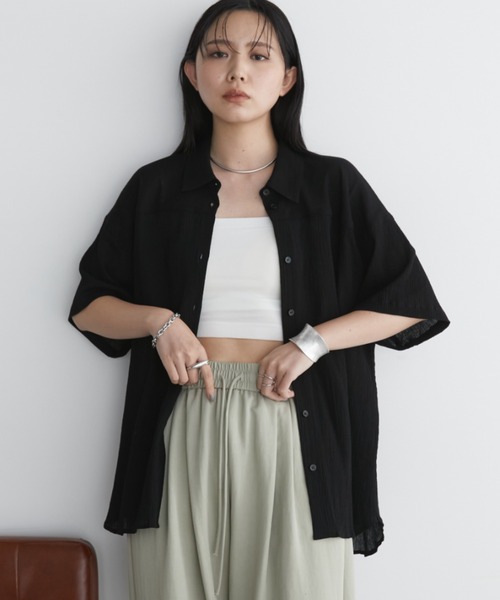 Aunt Marie's(アントマリーズ)の「ワッシャーシアーハーフスリーブシャツ(シャツ/ブラウス・レディース・ブルー/アイボリー/ブラック/ライトピンク・FREE)」の20枚目の写真