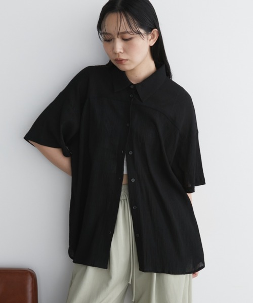 Aunt Marie's(アントマリーズ)の「ワッシャーシアーハーフスリーブシャツ(シャツ/ブラウス・レディース・ブルー/アイボリー/ブラック/ライトピンク・FREE)」の22枚目の写真