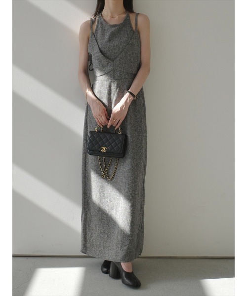 amel（エイメル）の「レイヤードデザインツイードドレス / グレー（ワンピース・レディース・グレー・FREE）」の2枚目の写真