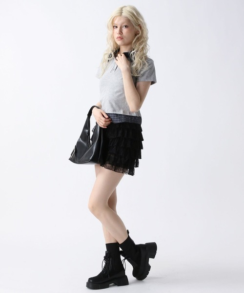 FOREVER 21（フォーエバー トゥエンティーワン）の「【2025SS】レイヤード風ポロＴ（ポロシャツ・レディース・ブラック/グレー・FREE）」の3枚目の写真