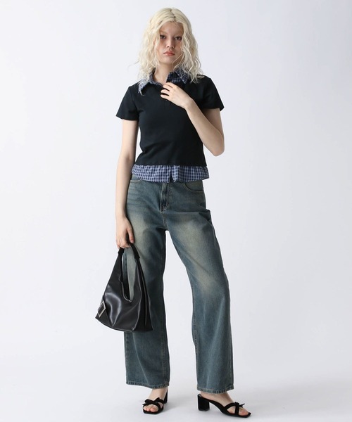 FOREVER 21（フォーエバー トゥエンティーワン）の「【2025SS】レイヤード風ポロＴ（ポロシャツ・レディース・ブラック/グレー・FREE）」の20枚目の写真