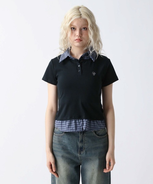 FOREVER 21（フォーエバー トゥエンティーワン）の「【2025SS】レイヤード風ポロＴ（ポロシャツ・レディース・ブラック/グレー・FREE）」の15枚目の写真