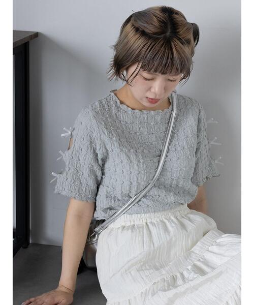ehka sopo（エヘカソポ）の「袖リボンカットソー（Tシャツ/カットソー・レディース・キナリ/ブラック/グレー・F）」の3枚目の写真