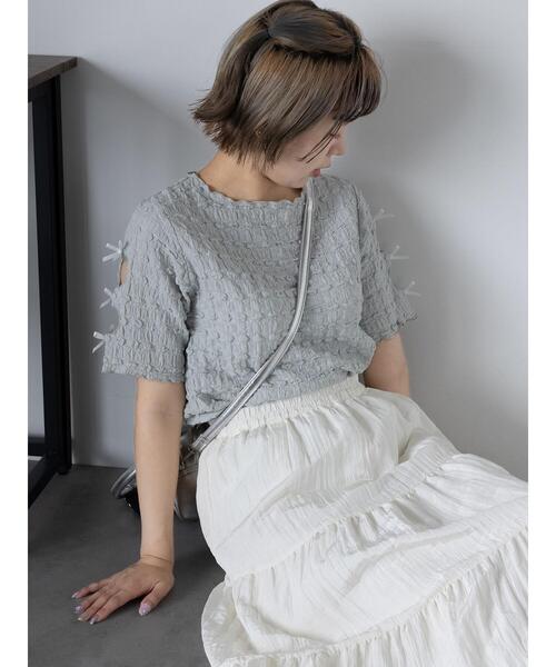ehka sopo（エヘカソポ）の「袖リボンカットソー（Tシャツ/カットソー・レディース・キナリ/ブラック/グレー・F）」の19枚目の写真