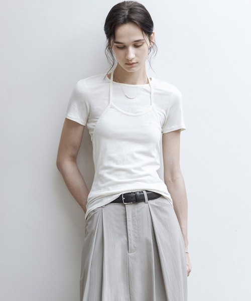 tageechita(タジチタ)の「【tageechita】ホルターネックレイヤードTシャツセット(Tシャツ/カットソー・レディース・アイボリー/チャコールグレー/ライトブルーグレー・S/M/L)」の2枚目の写真