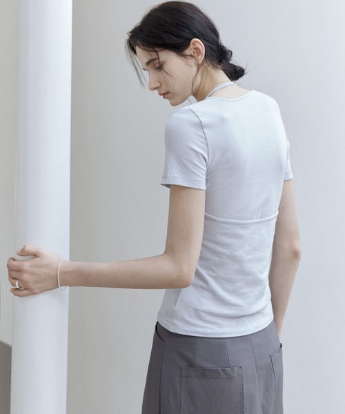 tageechita(タジチタ)の「【tageechita】ホルターネックレイヤードTシャツセット(Tシャツ/カットソー・レディース・アイボリー/チャコールグレー/ライトブルーグレー・S/M/L)」の8枚目の写真