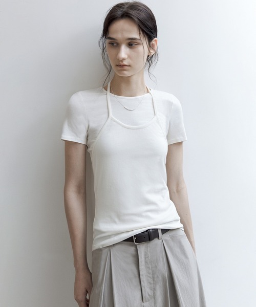 tageechita(タジチタ)の「【tageechita】ホルターネックレイヤードTシャツセット(Tシャツ/カットソー・レディース・アイボリー/チャコールグレー/ライトブルーグレー・S/M/L)」の15枚目の写真