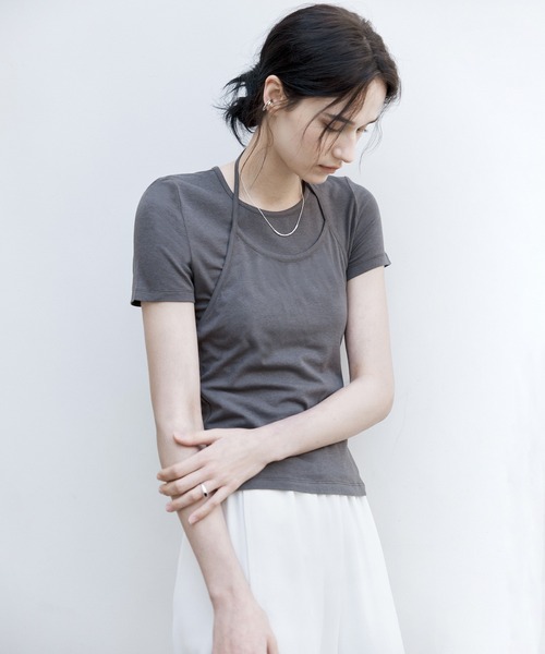 tageechita(タジチタ)の「【tageechita】ホルターネックレイヤードTシャツセット(Tシャツ/カットソー・レディース・アイボリー/チャコールグレー/ライトブルーグレー・S/M/L)」の16枚目の写真