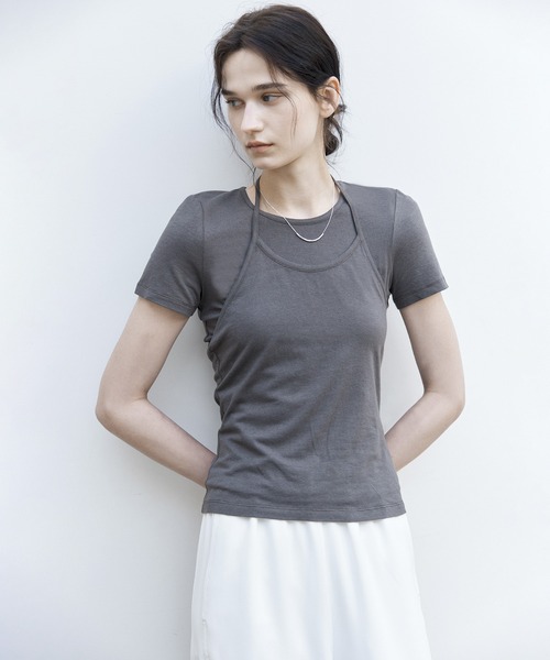 tageechita(タジチタ)の「【tageechita】ホルターネックレイヤードTシャツセット(Tシャツ/カットソー・レディース・アイボリー/チャコールグレー/ライトブルーグレー・S/M/L)」の17枚目の写真