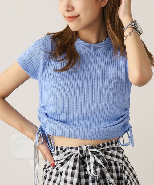 ROOPTOKYO（ループトウキョウ）の「ドロストデザインサマーリブニットトップス（ニット/セーター・レディース・ブラック系1/カーキ/アイボリー/ブルー/アイボリー系/ブラック系2/ピンク/ホワイト・FREE）」の7枚目の写真