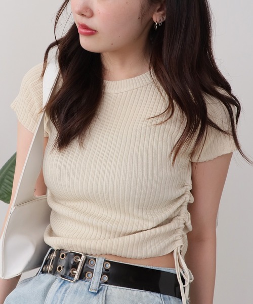 ROOPTOKYO（ループトウキョウ）の「ドロストデザインサマーリブニットトップス（ニット/セーター・レディース・ブラック系1/カーキ/アイボリー/ブルー/アイボリー系/ブラック系2/ピンク/ホワイト・FREE）」の3枚目の写真