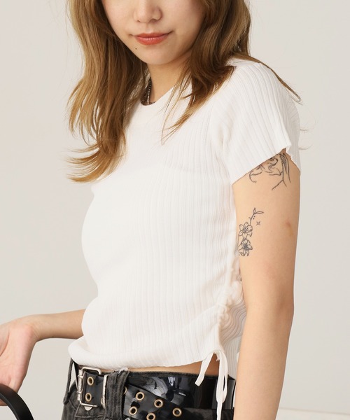 ROOPTOKYO（ループトウキョウ）の「ドロストデザインサマーリブニットトップス（ニット/セーター・レディース・ブラック系1/カーキ/アイボリー/ブルー/アイボリー系/ブラック系2/ピンク/ホワイト・FREE）」の16枚目の写真