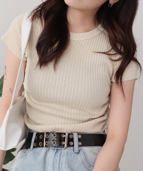 ROOPTOKYO（ループトウキョウ）の「ドロストデザインサマーリブニットトップス（ニット/セーター・レディース・ブラック系1/カーキ/アイボリー/ブルー/アイボリー系/ブラック系2/ピンク/ホワイト・FREE）」の20枚目の写真