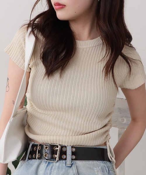 ROOPTOKYO（ループトウキョウ）の「ドロストデザインサマーリブニットトップス（ニット/セーター・レディース・ブラック系1/カーキ/アイボリー/ブルー/アイボリー系/ブラック系2/ピンク/ホワイト・FREE）」の21枚目の写真