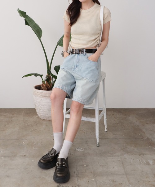 ROOPTOKYO（ループトウキョウ）の「ドロストデザインサマーリブニットトップス（ニット/セーター・レディース・ブラック系1/カーキ/アイボリー/ブルー/アイボリー系/ブラック系2/ピンク/ホワイト・FREE）」の22枚目の写真