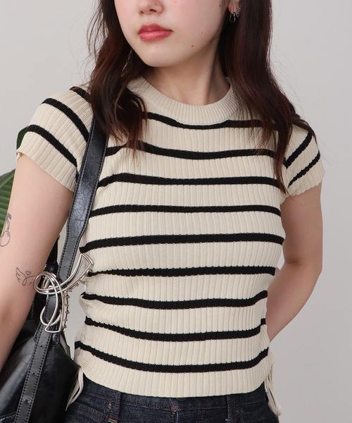 ROOPTOKYO（ループトウキョウ）の「ドロストデザインサマーリブニットトップス（ニット/セーター・レディース・ブラック系1/カーキ/アイボリー/ブルー/アイボリー系/ブラック系2/ピンク/ホワイト・FREE）」の11枚目の写真